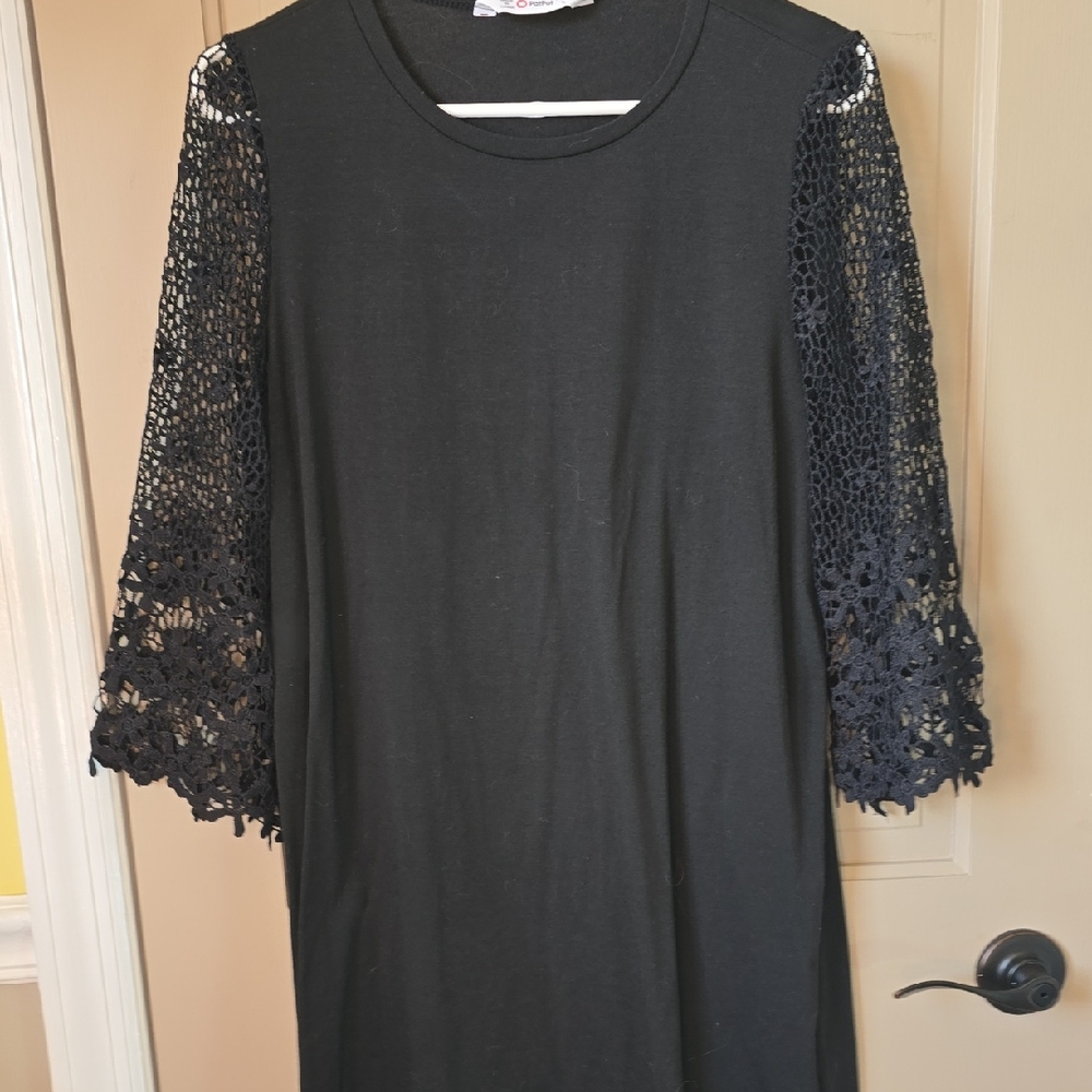 PatPat Black Dress with Crochet Sleeves